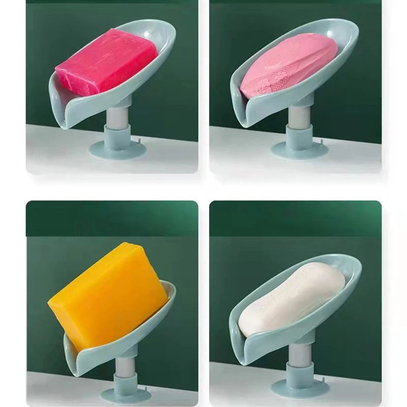 1Pcs Drain Soap Holder Leaf Shape Soap Box Suction Cup Tray Drying Rack for Shower Sponge Container Kitchen Bathroom Accessories